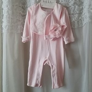 Baby girl onsie with hat, bib, and socks